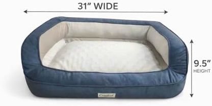 Orthopedic Dog Bed, Blue, Bolster Sides, Non-Slip Bottom, Plush Cushion, Easy to Clean, for Small to Medium Dogs
