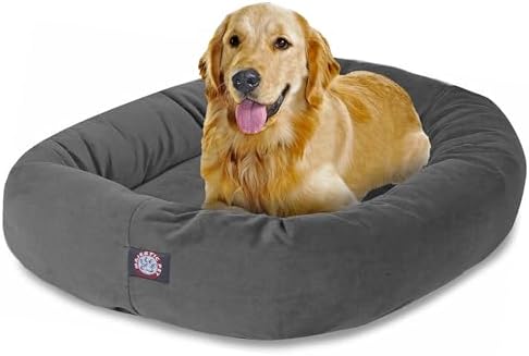 Majestic Pet Suede Calming Dog Bed, 40 Inch Large, Round, Washable, Gray
