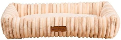 Modern Threads Ribbed Plush Two-Tone Cuddler Dog Bed, Ultra-Soft Faux Rabbit Fur, Supportive Bolstered Sides, Removable Washable Cover, Bed for Medium to Large Dogs, Cream, (34" L x 25" W x 9" Th)