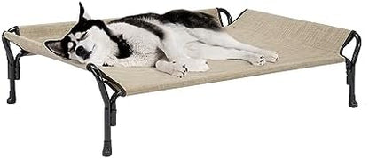 Veehoo Cooling Elevated Dog Bed, Raised Dog Cot with Guardrail & Headrest