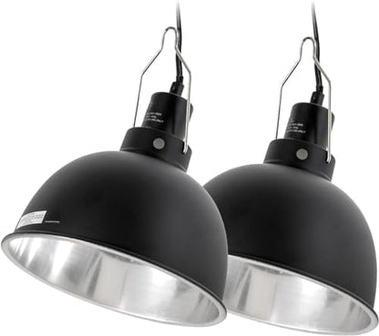 WACOOL TERRA Reptile Light Fixture 2 Pack, 8.5 in Deep Dome Reptile Heat Lamp Fixture, Optical Reflection Terrarium Light Fixture for Reptile UVB UVA Heat Basking Bulbs, Separate Switch & Hook