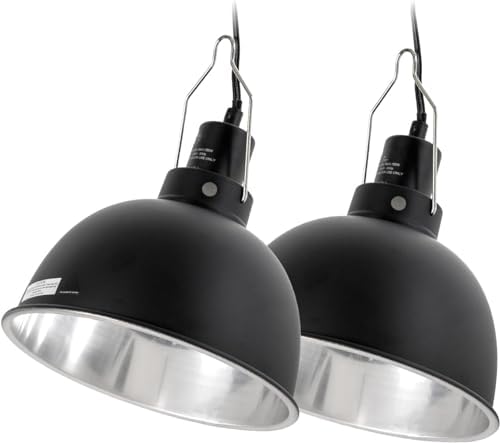 WACOOL TERRA Reptile Light Fixture 2 Pack, 8.5 in Deep Dome Reptile Heat Lamp Fixture, Optical Reflection Terrarium Light Fixture for Reptile UVB UVA Heat Basking Bulbs, Separate Switch & Hook