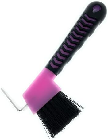 Horse Hoof Pick with Brush - Non-Slip Ergonomic Handle, Heavy-Duty Steel Pick & Stiff Bristles - Removes Dirt, Mud & Rocks - Horse Grooming Tool for Daily Hoof Care (Pink)
