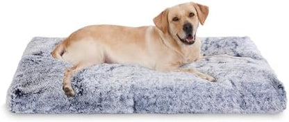 Bedfolks Plush Waterproof Dog Crate Bed, XXL Faux Fur Kennel Pad, 47"x29", Dark Blue