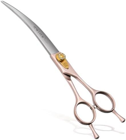 Professional Curved Dog Grooming Scissors 7.5'' Rose Gold 440C Stainless Steel Pet Cutting Shears Safety Trimming Shearing for Dogs Cats
