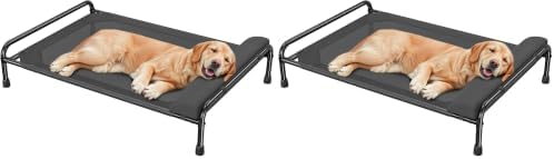 Simple Trending Elevated Dog Bed for Large Dogs, Cooling Raised Pet Cot with Bolster, Breathable Outdoor Couch Bed, 44.5" x 31", Black (Pack of 2)