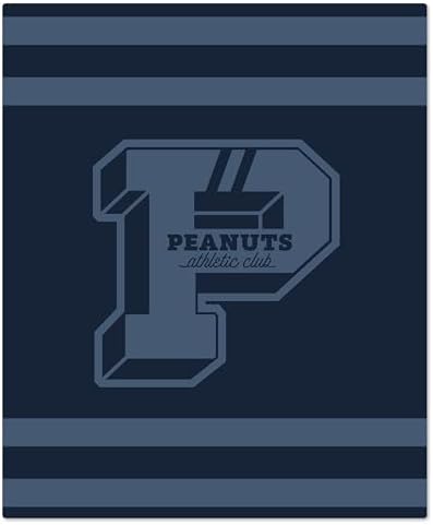 Hallmark Peanuts Plush Throw Blanket, Navy and Gray Stripes (50x60)