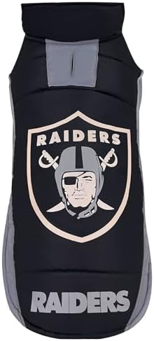 NFL Las Vegas Raiders Puffer Vest for Dogs & Cats, Size Medium. Warm, Cozy, and Waterproof Dog Coat, for Small and Large Dogs/Cats. Best NFL Licensed PET Warming Sports Jacket