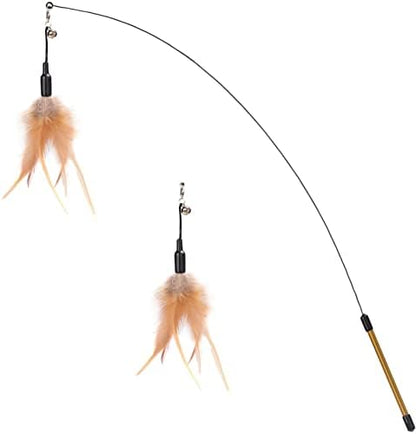 Pawaboo Cat Feather Wand Interactive Toy, 2 Feathers + 1 Wand with Bell