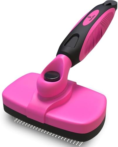 Deshedding Dog Brush for Shedding – Self Clean Cat Brush Deshedding & Grooming Tool for Long Haired and Short Haired Dogs, Slicker Brushes for Dogs, Skin-Friendly, Retractable Bristles, Easy to Clean