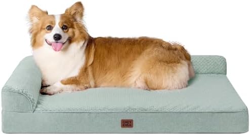 EHEYCIGA Large Dog Bed Memory Foam for Crate, Orthopedic Dog Bed Large Size Dogs with Washable Removable Cover, Waterproof Pet Sofa Couch with Nonskid Bottom, 35x22x6, Greyish Green