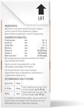 The Honest Kitchen Human Grade Functional Pour Overs: Immune Support - Beef Stew Dog Food Topper, 5.5 oz x12