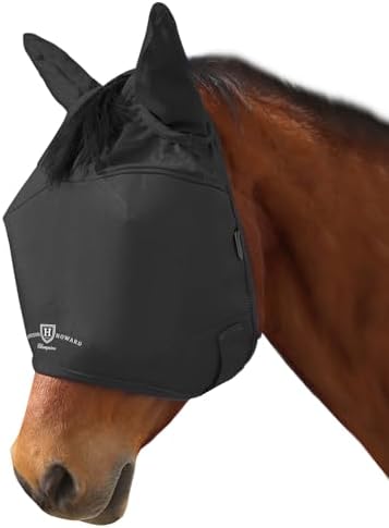 Harrison Howard UV-Proof Multi-Function Fabrics Thick Fleece Padding Horse Fly Mask Half Face with Ears Black Warmblood Extra Large