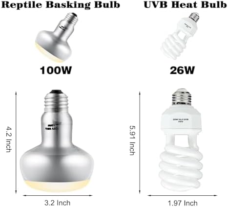 DXOPHIEX 15inch Dual Reptile Light Fixture with Bulb Kit Max 150W