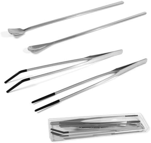 4-Piece Reptile Feeding Tongs Set with Silicone Tips & Feeding Spoons