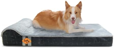 Laifug Orthopedic Dog Beds for Large Dogs,4.5" Memory Foam Dog Beds,Durable Water Proof Liner Removable and Washable, Nonskid Bottom, Black Grid Gray 46"x28"x8"