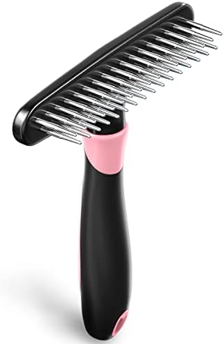 Dog rake deshedding dematting Brush Comb - Undercoat rake for Dogs, Cats, matted, Short,Long Hair Coats - Brush for Shedding, Double Row Stainless Steel pins - Reduce Shedding by 90% (Pink)
