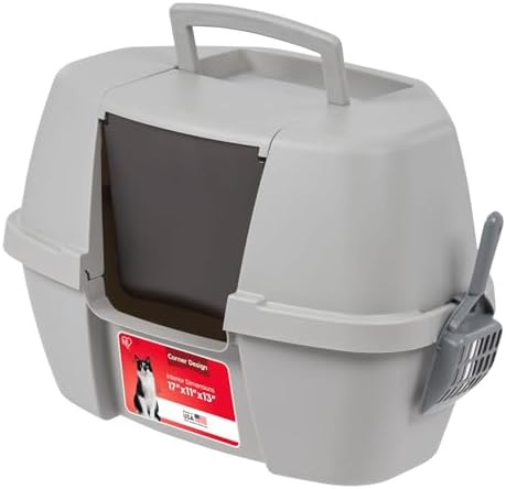 IRIS USA Large Corner Cat Litter Box, Space Saver, Gray