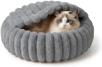 Cat Beds for Indoor Cats, 2 in 1 Cat Cave Bed Kitten Bed for Small Pets, Small Dog Bed with Cover, Pet Bed for Puppy and Kitten with Anti-Slip Bottom-Dark Gray-20 inches