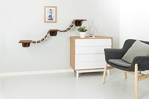 TRIXIE Wall Mounted Cat Bridge – Space-Saving Cat Wall Shelves for Climbing, Jumping & Vertical Play – Elevated Cat Furniture with 3 Platforms – Espresso Brown, 59.1 x 11.8 x 5.5 in