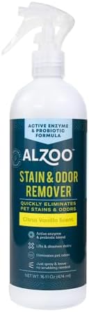 ALZOO Pet Stain & Odor Remover Spray for Dog & Cat Urine, Carpet, Furniture & Floors | Active Enzyme & Probiotic Formula | Citrus Vanilla Scent | Made in USA | 16 oz