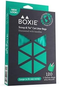 Boxie Sustainable Scoop & Tie Pet Waste Bags, 120 Count, Leak-Proof, Easy-to-Tie Handles, Eco-Friendly, Odor Control, EPI Technology, Durable for Cat Litter & Dog Waste