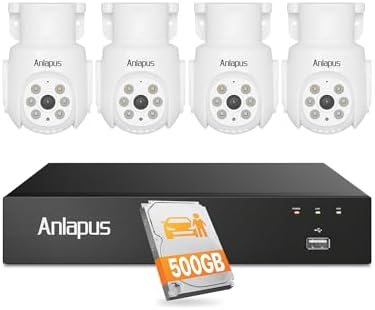 Anlapus 5MP Security Camera System, 4X 2MP Pan/Tilt Audio Cams, 500GB HDD