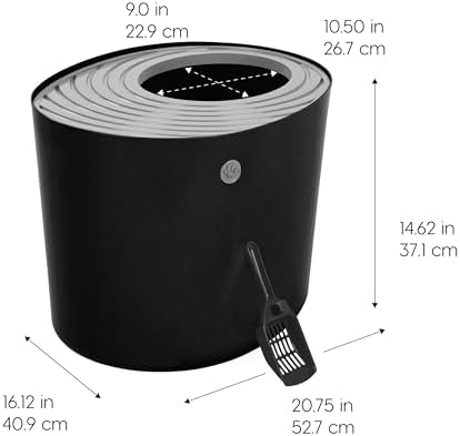 IRIS USA Large Top Entry Cat Litter Box, Hooded Privacy, Black/Gray