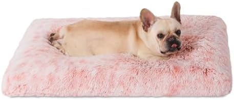 Bedfolks Waterproof Crate Bed for Dogs, Plush Kennel Pad with Removable Washable Cover, Faux Fur, Large (35"x23"), Pink