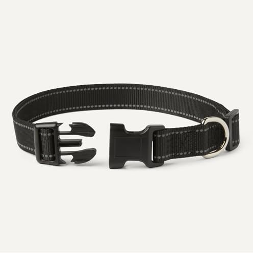Amazon Basics Reflective Polyester Dog Collar, Adjustable Length 21"-37", 1.4" W, Quick-Release Buckle for Easy On/Off, Extra Large, Black