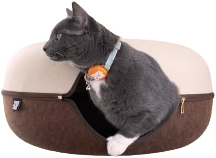 Travel Cat Tunnel Bed Cave - 21 Inch Large Premium Round Donut Cat Cave for Indoor Cats, Kitten - Detachable Cat Hideaway Cat Bed with Tunnel for Playing, Scratching, Sleeping (Chocolate & Cream)