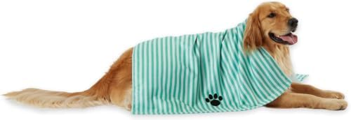 Bone Dry Pet Grooming Towel Collection Absorbent Microfiber X-Large, 41x23.5, Striped Aqua (Pack of 12)