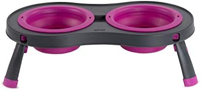 Dexas Pets Elevated Double Pet Feeder, Small, 1 Cup Capacity Bowls, Fuchsia, Raised Pet Food and Water Bowls