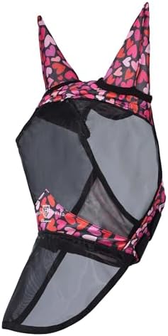 Harrison Howard Pro LumiVista Horse Full Face Fly Mask Large Eye Space Long Nose with Ears UV Protection for Horse Cute Hearts L