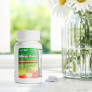 HealthA2Z® Allergy Relief, Cetirizine 10mg, Dye-Free Formula, 24-Hour Antihistamine, Indoor & Outdoor Allergy Relief, 500 Tablets