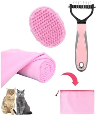 Cat Brush for Grooming Pink Towel