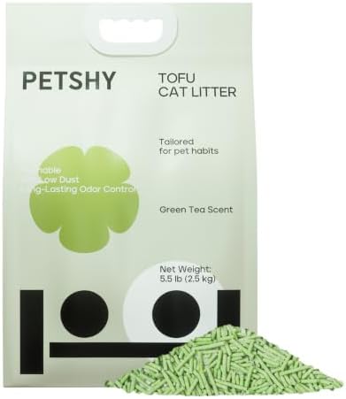 Tofu Cat Litter – Green Tea Scented for Long-Lasting Freshness, Plant-Based Kitty Litter, Flushable, Low Dust, Non-Stick Pellets for Easy Scoop & Clean, 5.5 lb