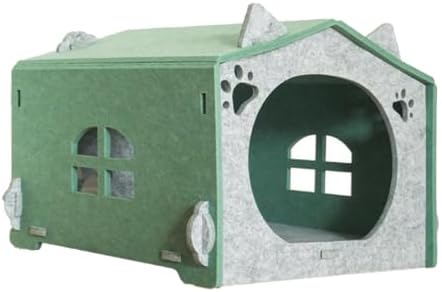 Removable Folding Model Cat Cottage Cat Bed, All Season Useful Litter Box, Fun for Cats or Dogs, The Peekaboo Foldable Felt Cat Cave and Cube for Small Medium Large Cats, Green