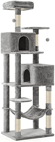 Feandrea Cat Tree, 73.2-Inch Cat Tower, Multi-Level Condo, Light Gray