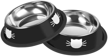 Serentive 2 Pcs Non-Slip Stainless Steel Small Cat Food Bowls - Unbreakable, Thicken 13 Oz Cat Dishes - Indoor, Removable Rubber Base, Easily Clean, Lovely Color