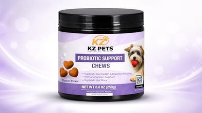 Probiotic Support Chews for Dogs – 6 Billion CFU 5-Strain Dog Probiotic with Prebiotics & Digestive Enzymes – Gut Health, Digestive Support & Immune Support Supplement – 100 Soft Chews