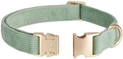 Cotton Fibric Dog Collar with High Grade Metal Buckle, for Small Dogs(Light Green,Small:10-15")