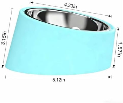 15° Tilted Dog Bowl for Small Dogs Flat-Faced Breeds - Anti-Choke Ergonomic Elevated Feeder Non-Slip Base - 2-in-1 Detachable Stainless Steel Food & Water Bowls - Calm Blue Cool & Clean - (S, Blue)