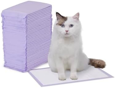 Amazon Basics Cat Litter Pee Pads, Super Absorbent, Odor Control with Lemon Scent, Disposable, Universal Fit for Multi Cat Litter Box, Purple and White, 40-Pack