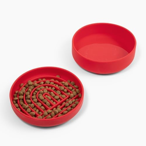 The Perfect Dish - Silicone Dog Bowl for Food & Water, 7.5"x2.25"- Cherry