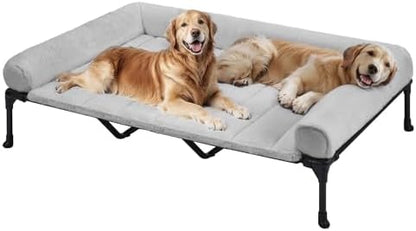 Veehoo Elevated Dog Beds Large Sized Dog with Fluffy Plush Bolster Cushion