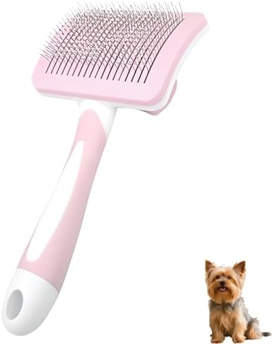 Self Cleaning Slicker Dog Brush for Small Long-Haired Breeds (Light Pink)