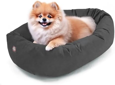 Majestic Pet 24 Inch Suede Calming Dog Bed Washable – Cozy Soft Round Dog Bed with Spine Support for Dogs to Rest Their Head - Fluffy Donut Dog Bed 24x19x7 (Inch) - Round Pet Bed Small – Gray (2025)