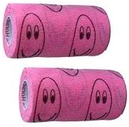 2 Pack Premium Vet Wrap - Self Adhesive Bandage Wrap & Athletic Tape - 4" x 5 Yards Elastic & Self-Sticking Cohesive Bandage for Pets, Sports, Wrists, & Ankles - Pink with Smiles by Prairie Horse