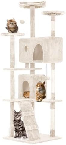 FDW | 70" Cat Tree Tower | Beige | Multi-Level Indoor Activity Center